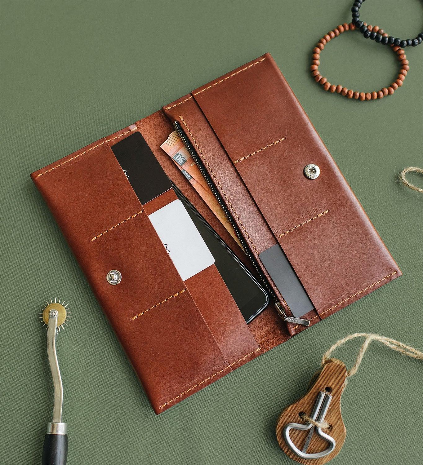Long Smooth Leather Wallet with Handle