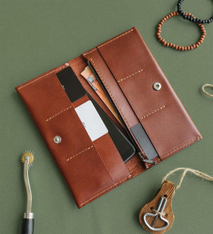 Long Smooth Leather Wallet with Handle