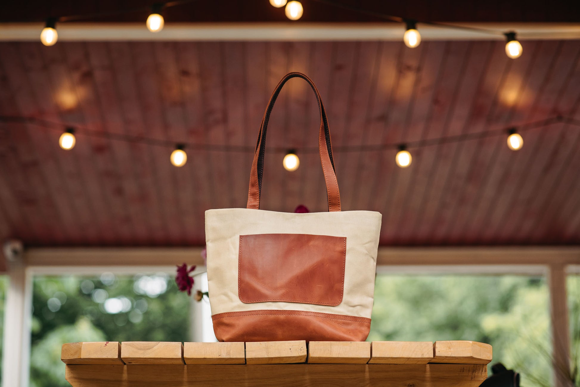 Women's Waxed Canvas Tote Bag with Leather Straps for Daily Use