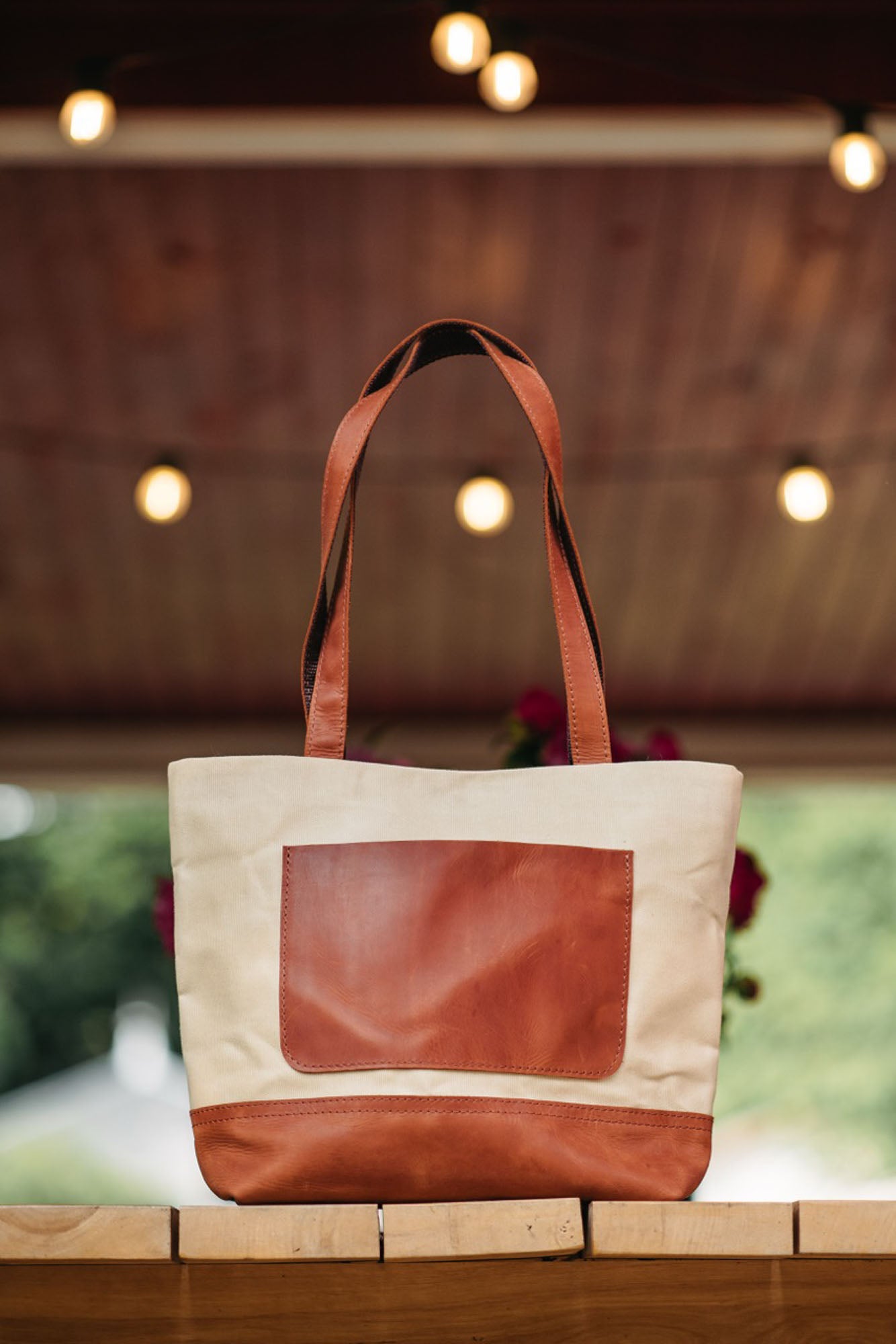 Women's Waxed Canvas Tote Bag with Leather Straps for Daily Use