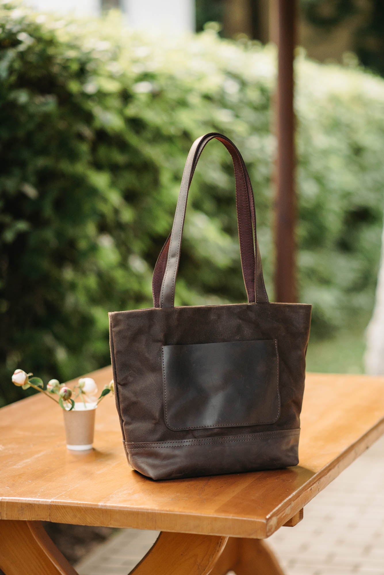 Women's Waxed Canvas Tote Bag with Leather Straps for Daily Use
