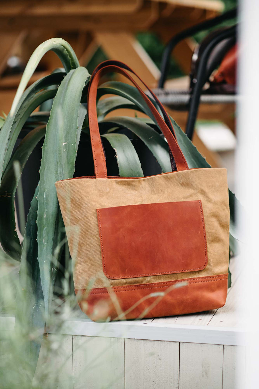 Women's Waxed Canvas Tote Bag with Leather Straps for Daily Use