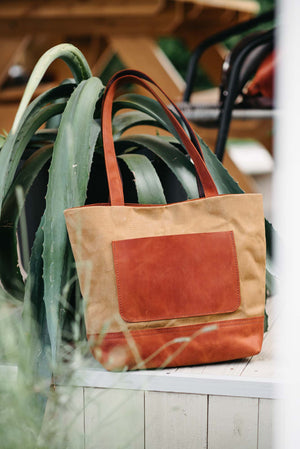 Women's Waxed Canvas Tote Bag with Leather Straps for Daily Use