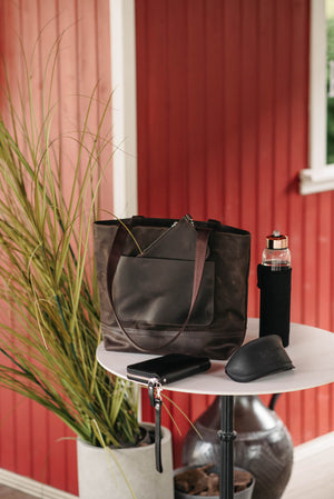 Women's Waxed Canvas Tote Bag with Leather Straps for Daily Use