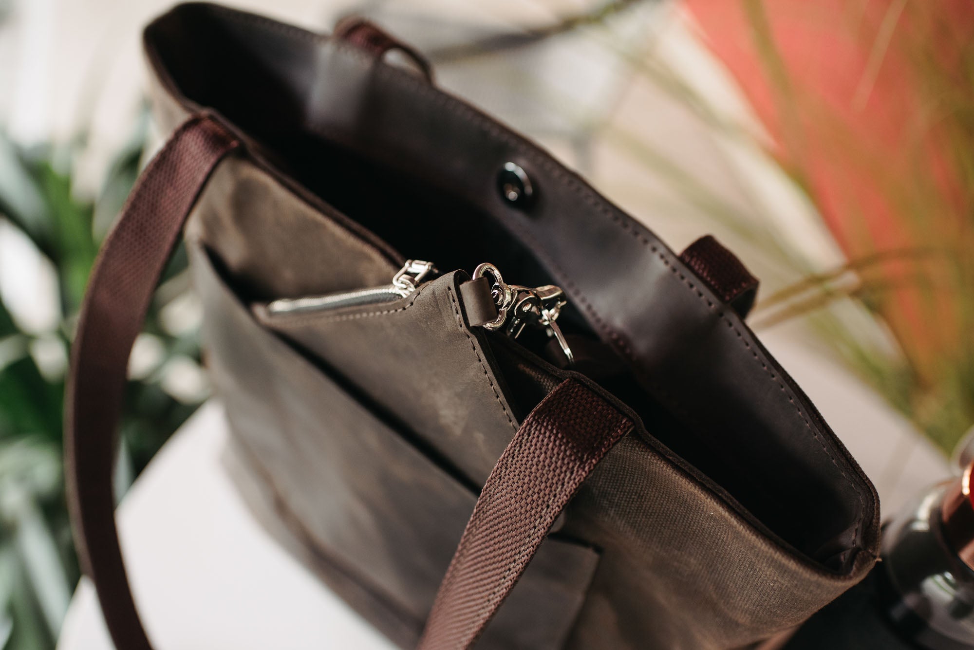 Women's Waxed Canvas Tote Bag with Leather Straps for Daily Use