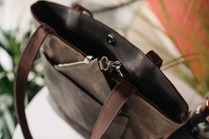 Women's Waxed Canvas Tote Bag with Leather Straps for Daily Use