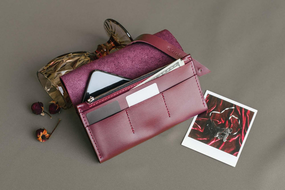 Smooth Leather Wallet for Women | Wrap Closure + Zip Pocket