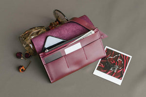 Smooth Leather Wallet for Women | Wrap Closure + Zip Pocket