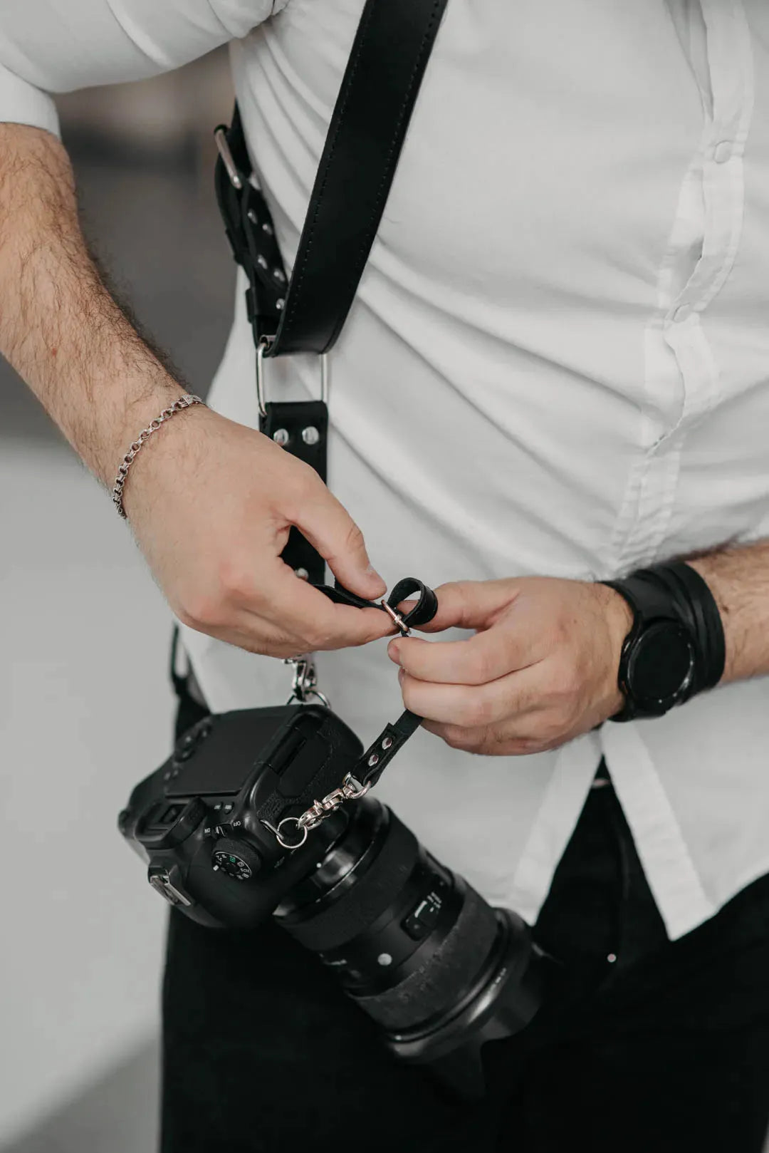 Leather Double Camera Harness - Matted | Black - Wenderfarer