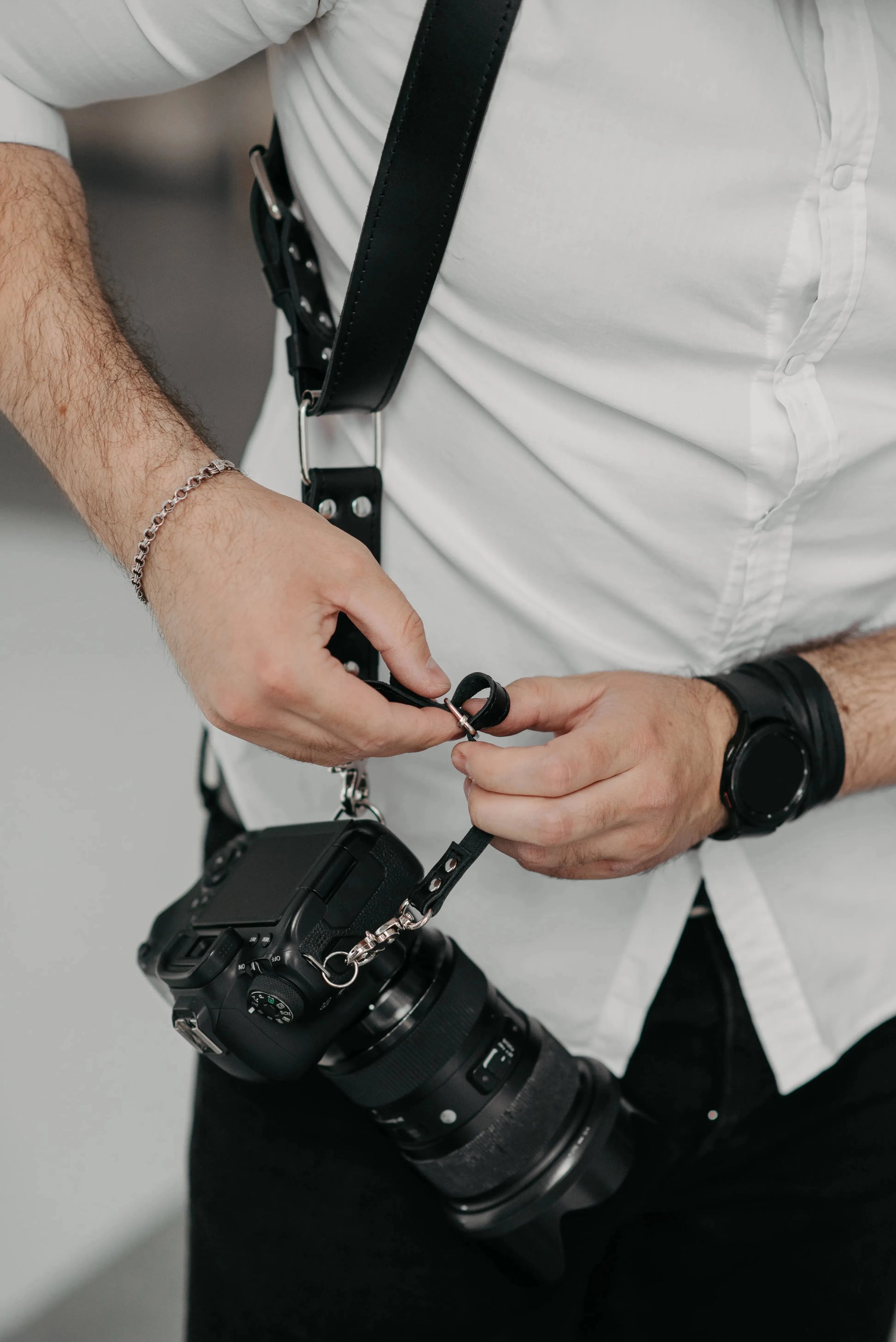Leather Double Camera Harness | Black - Wenderfarer
