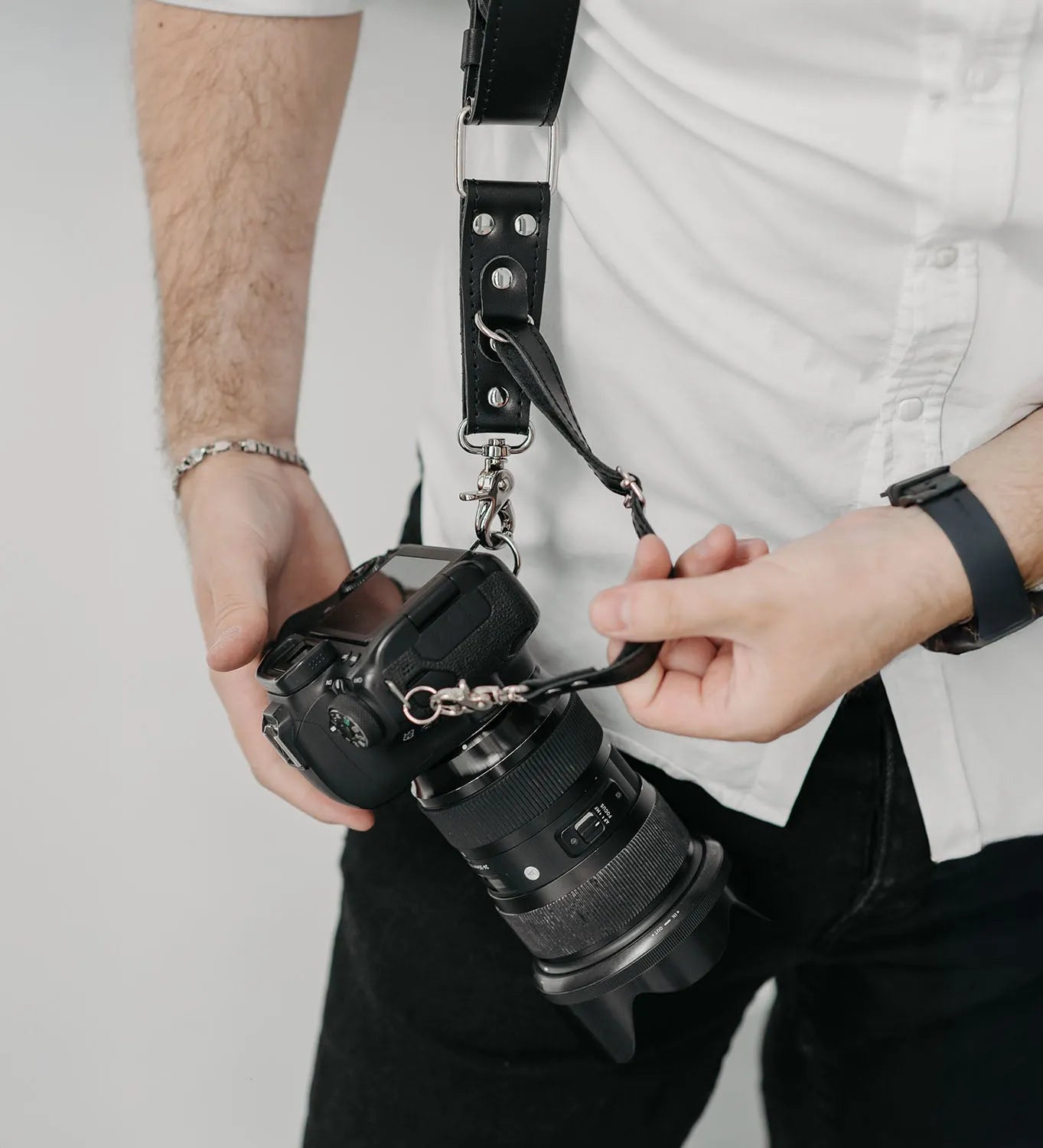 Dual Camera Harness – Matte Leather with Custom Logo Option