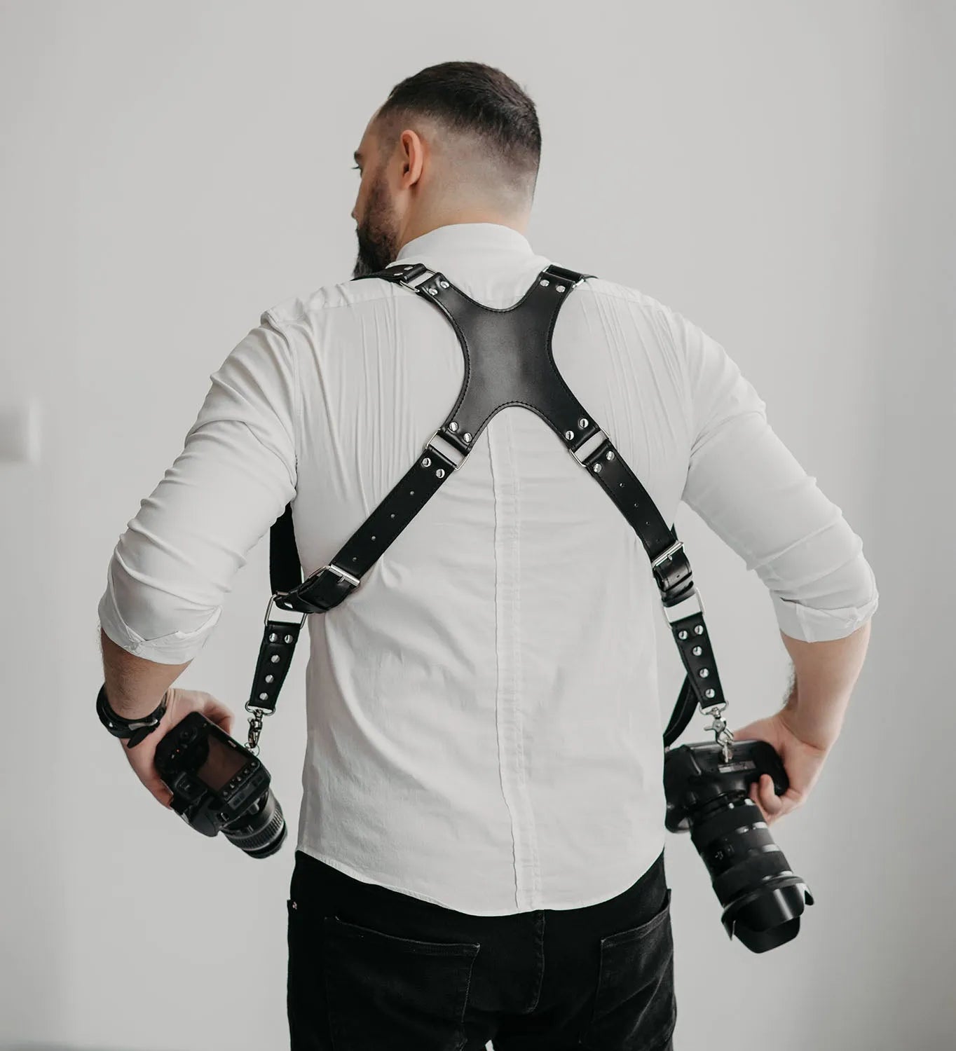 Dual Camera Harness – Matte Leather with Custom Logo Option