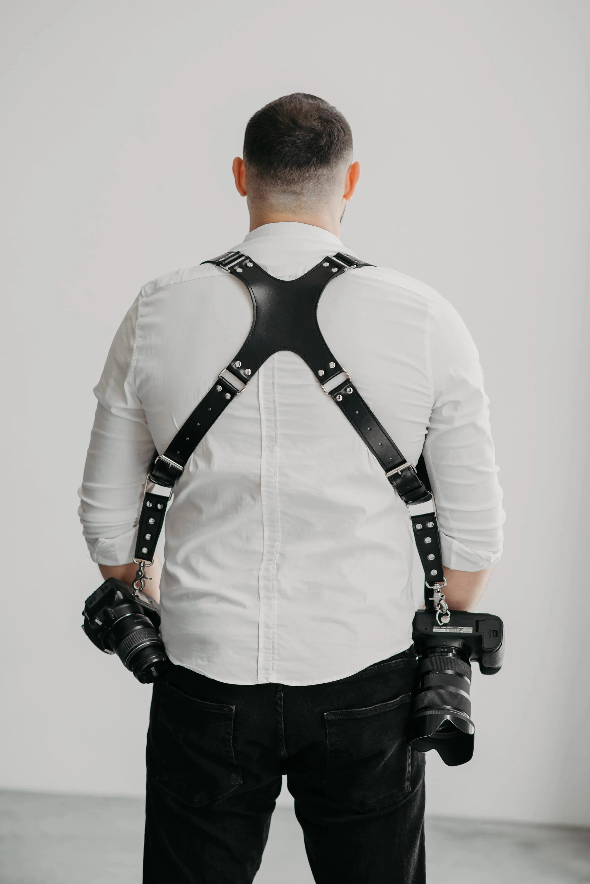 Leather Double Camera Harness | Black - Wenderfarer