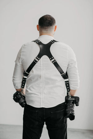 Leather Double Camera Harness | Black - Wenderfarer