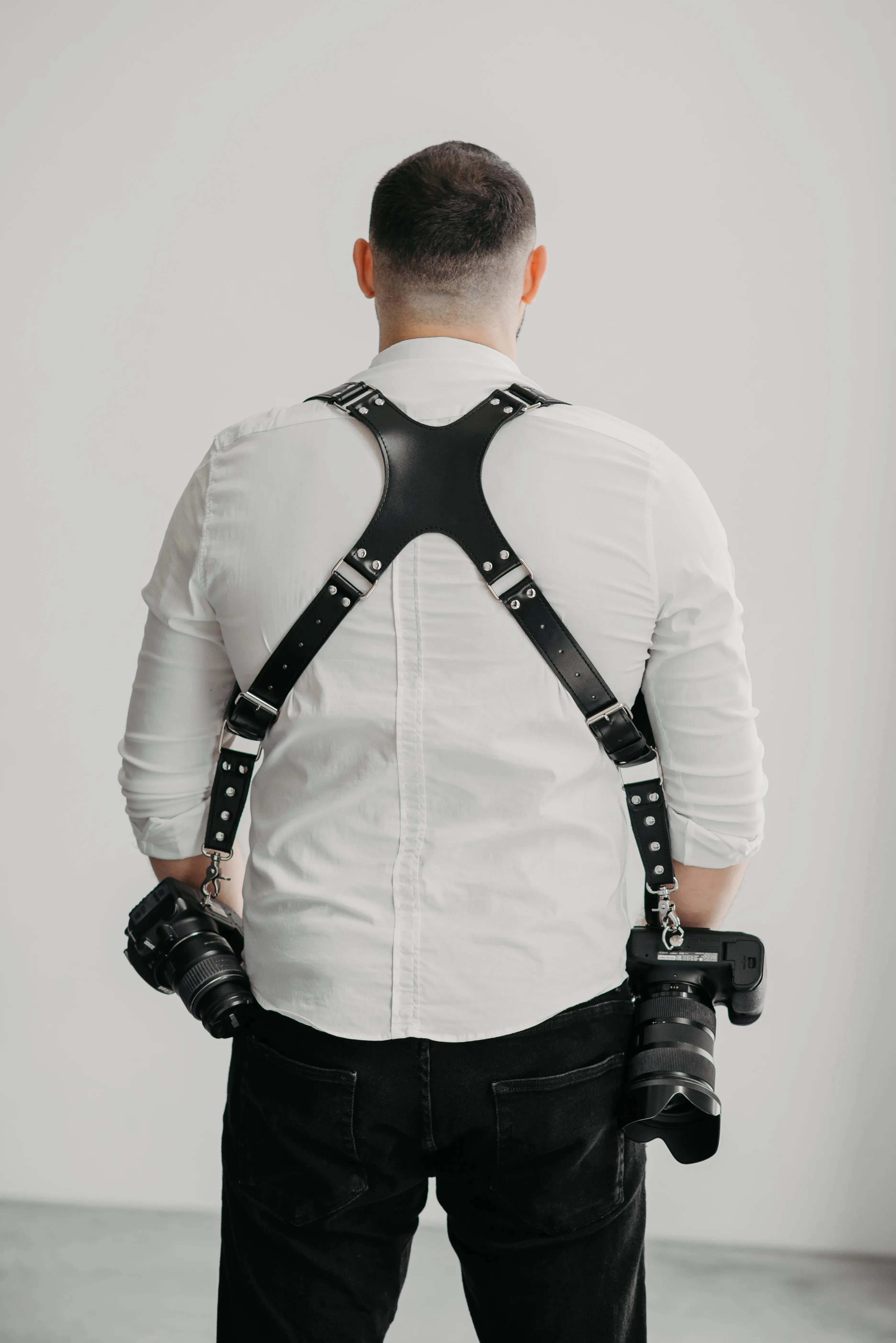 Leather Double Camera Harness | Black - Wenderfarer