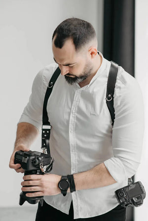 Leather Double Camera Harness - Matted | Black - Wenderfarer