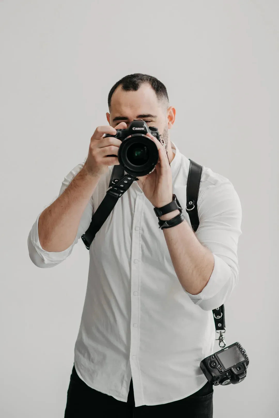 Leather Double Camera Harness - Matted | Black - Wenderfarer