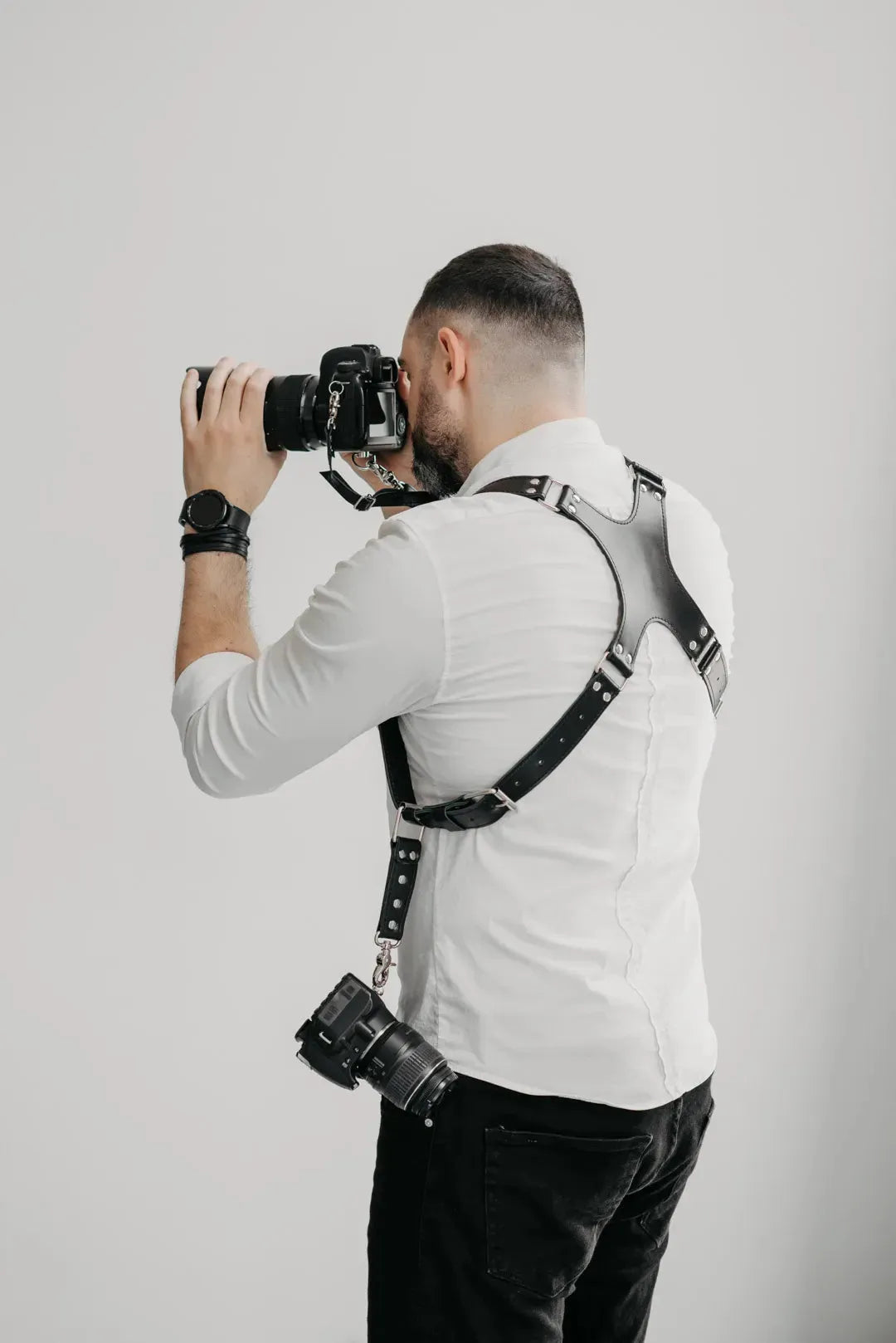Leather Double Camera Harness - Matted | Black - Wenderfarer