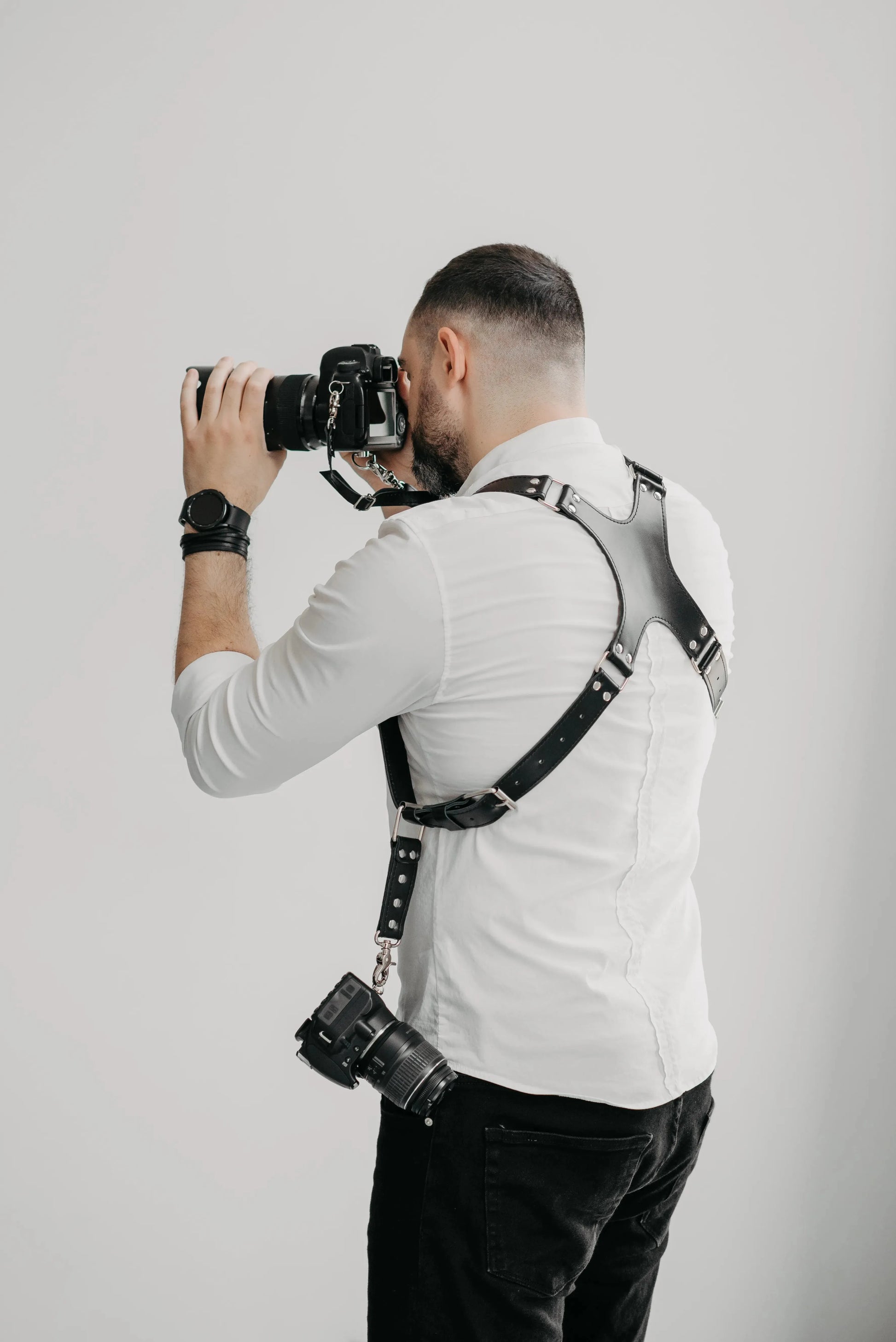 Leather Double Camera Harness | Black - Wenderfarer