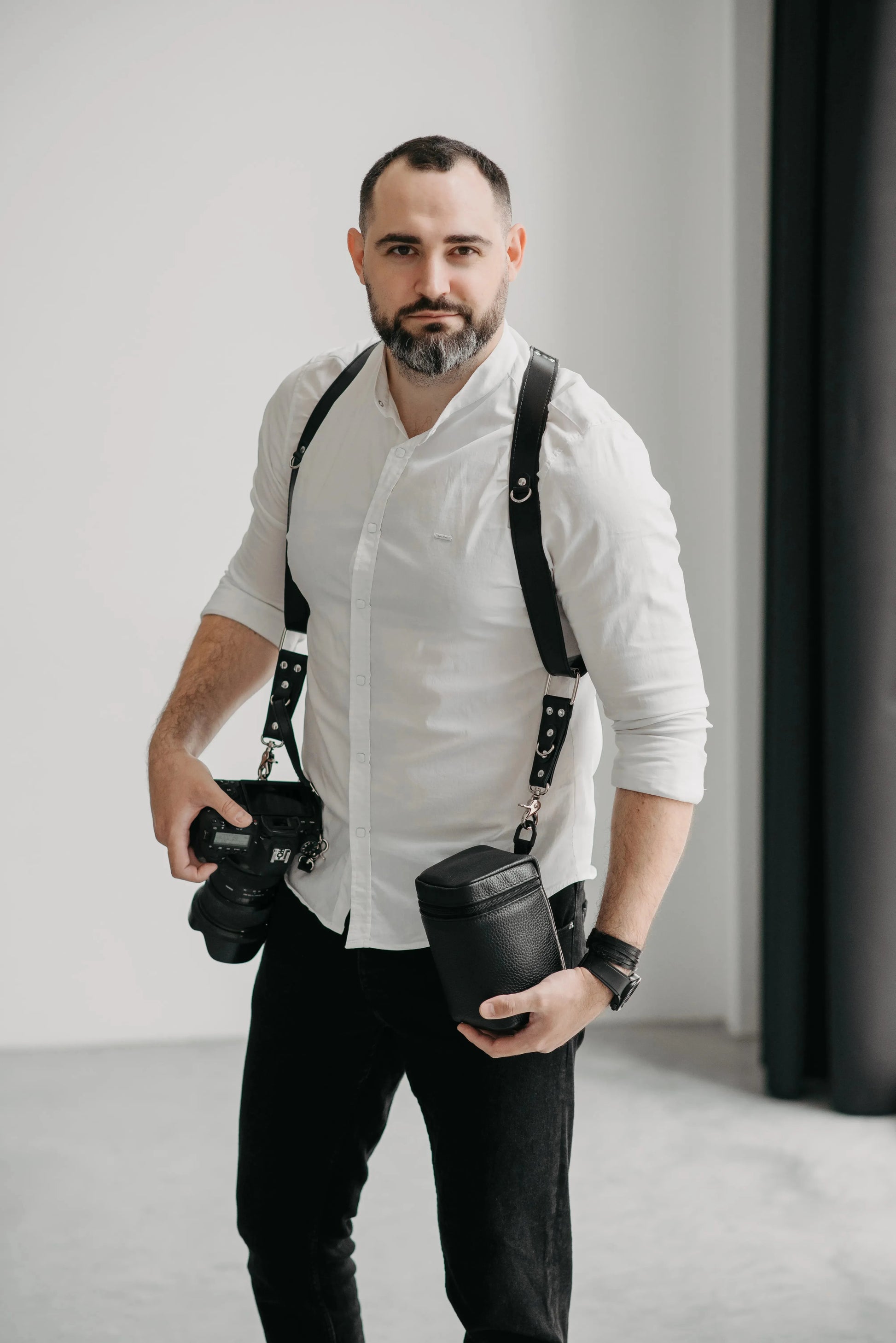 Leather Double Camera Harness | Black - Wenderfarer