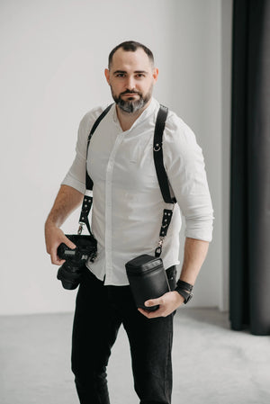 Leather Double Camera Harness | Black - Wenderfarer