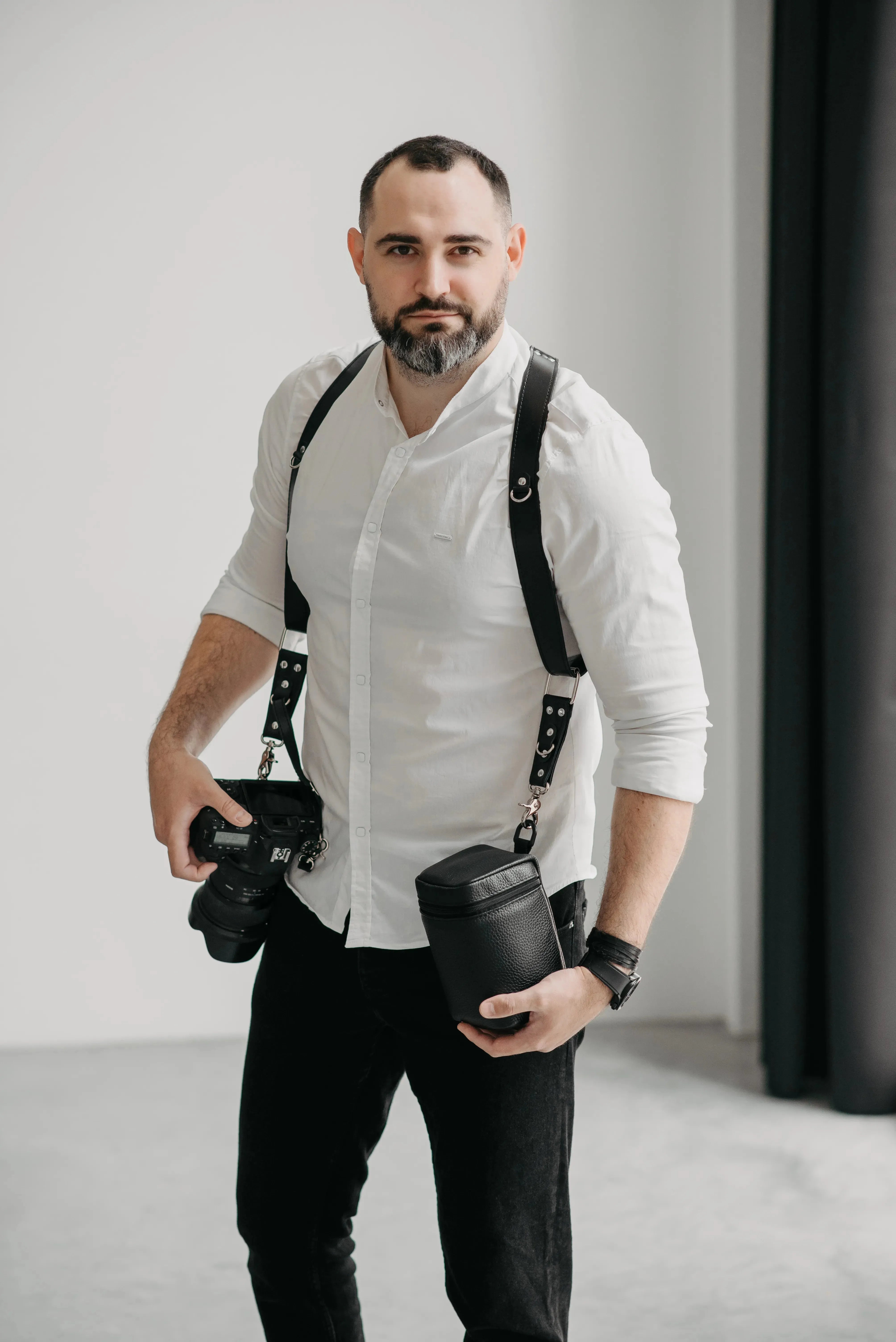 Leather Double Camera Harness | Black - Wenderfarer