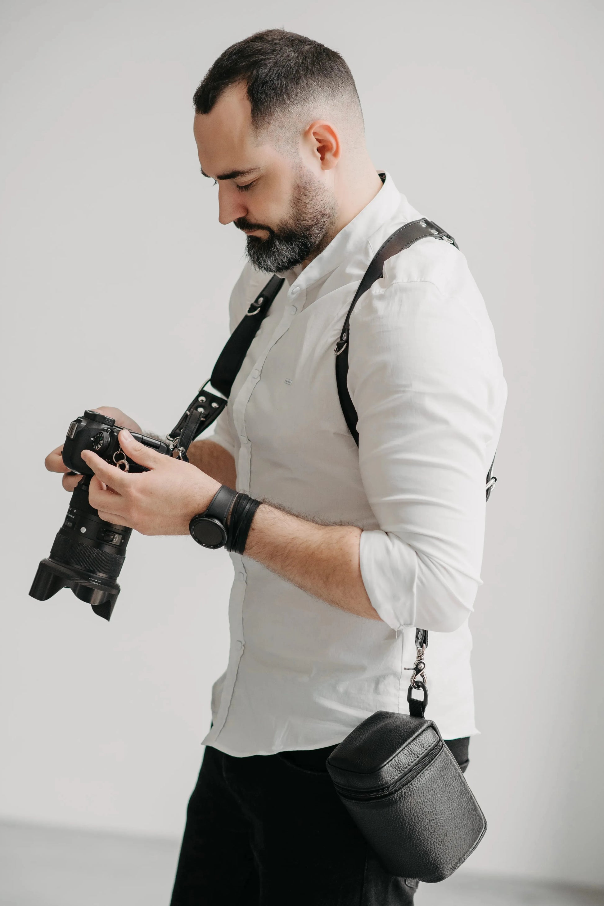 Leather Double Camera Harness | Black - Wenderfarer