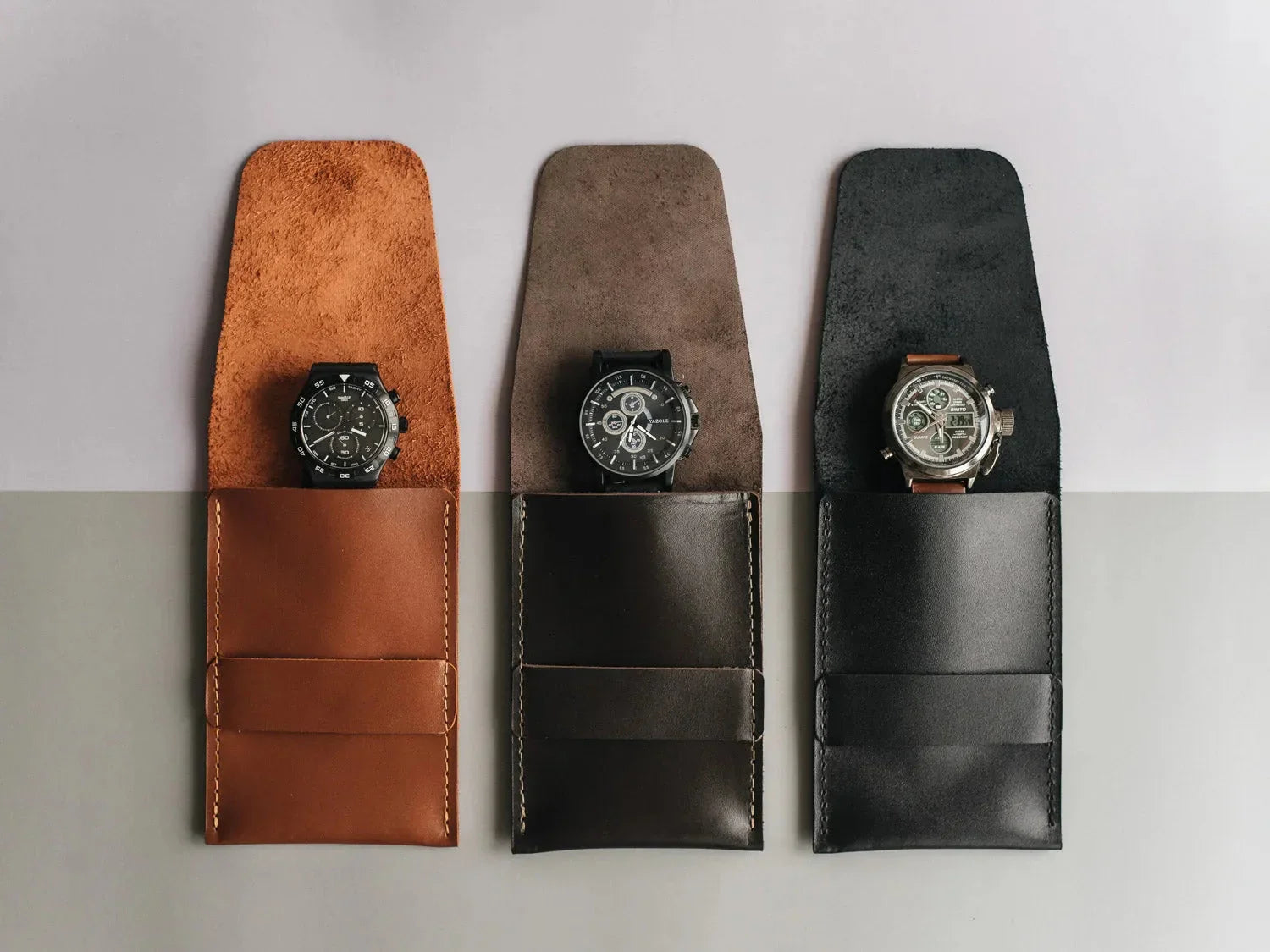 Leather Watch Travel Case – Holds 1/2/3 Watches