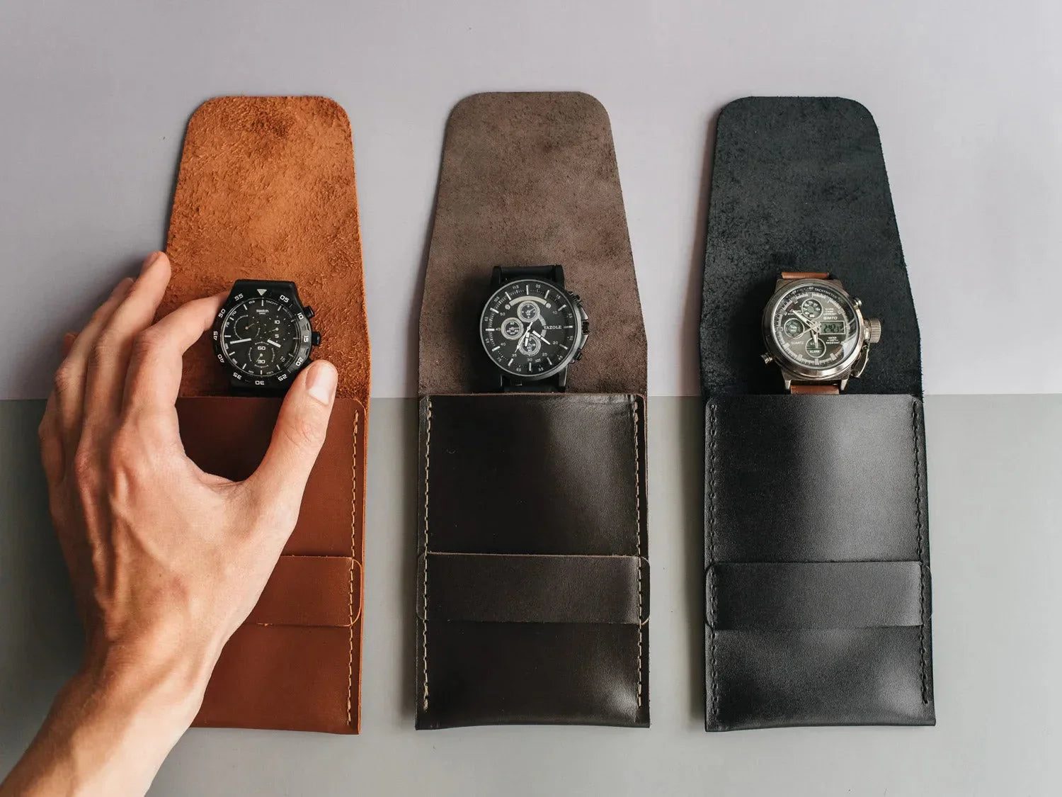 Leather Watch Travel Case – Holds 1/2/3 Watches