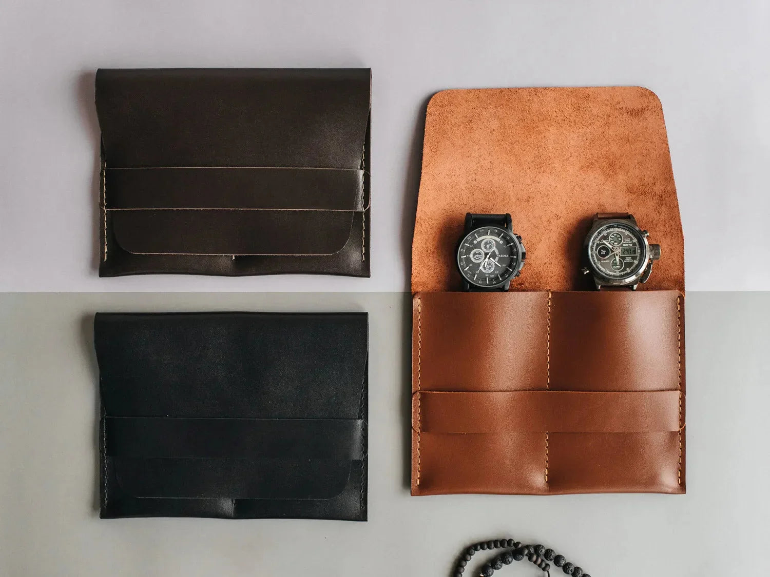 Leather Watch Travel Case – Holds 1/2/3 Watches