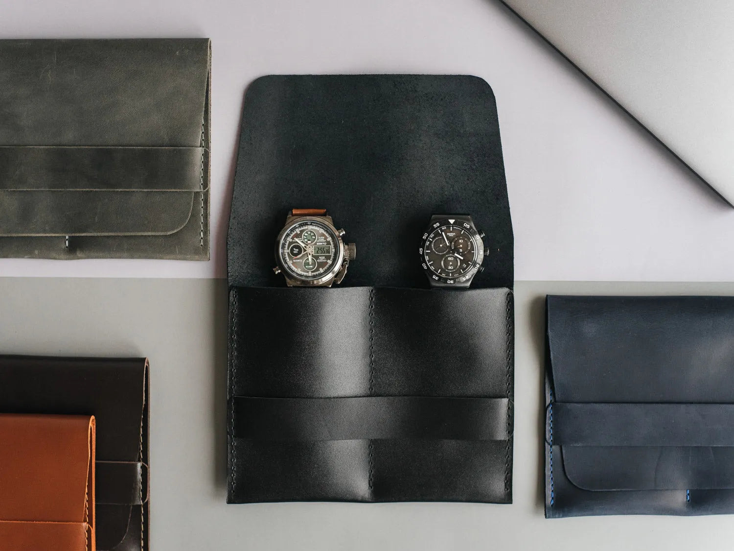 Leather Watch Travel Case – Holds 1/2/3 Watches