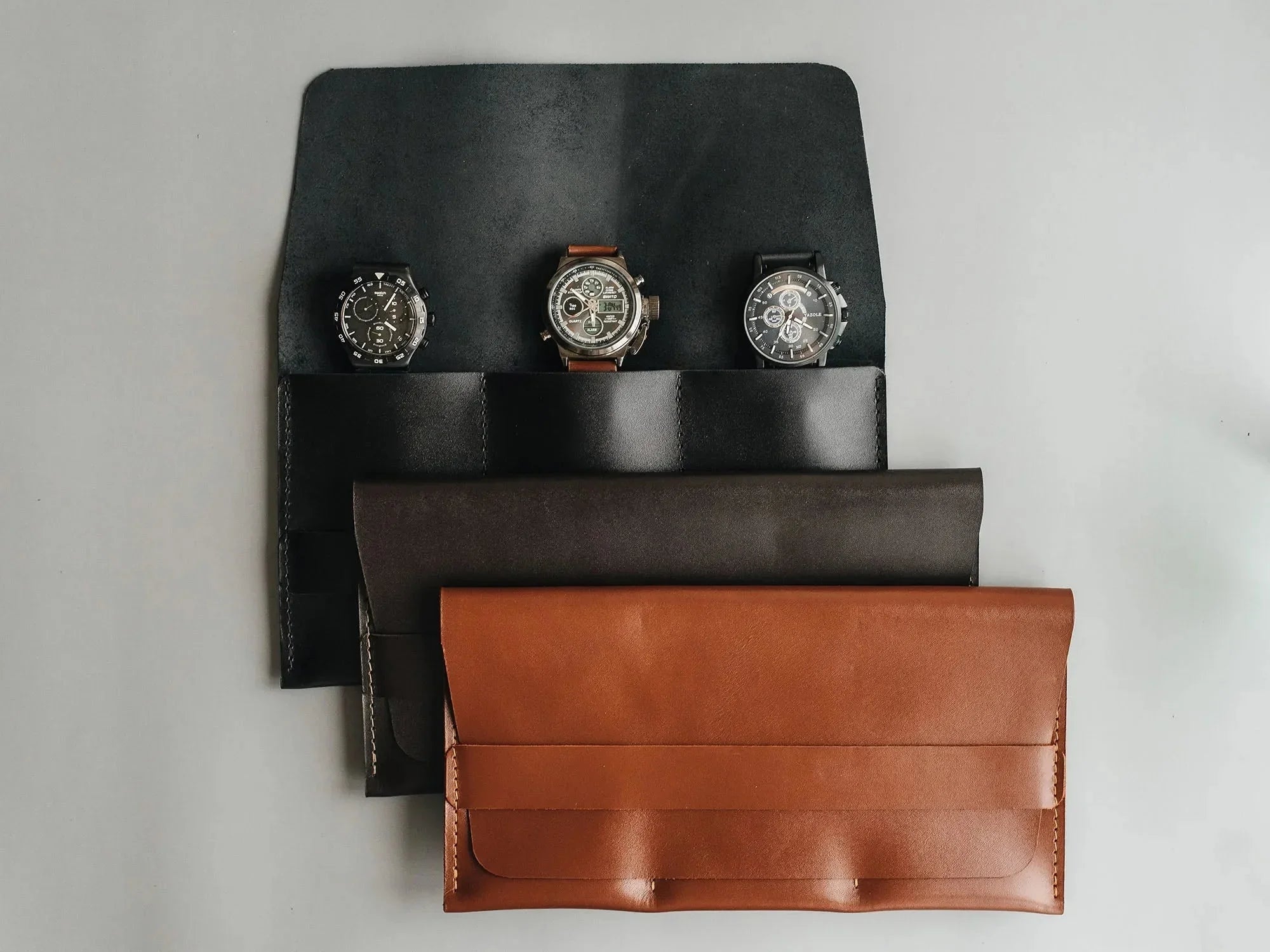 Leather Watch Travel Case – Holds 1/2/3 Watches