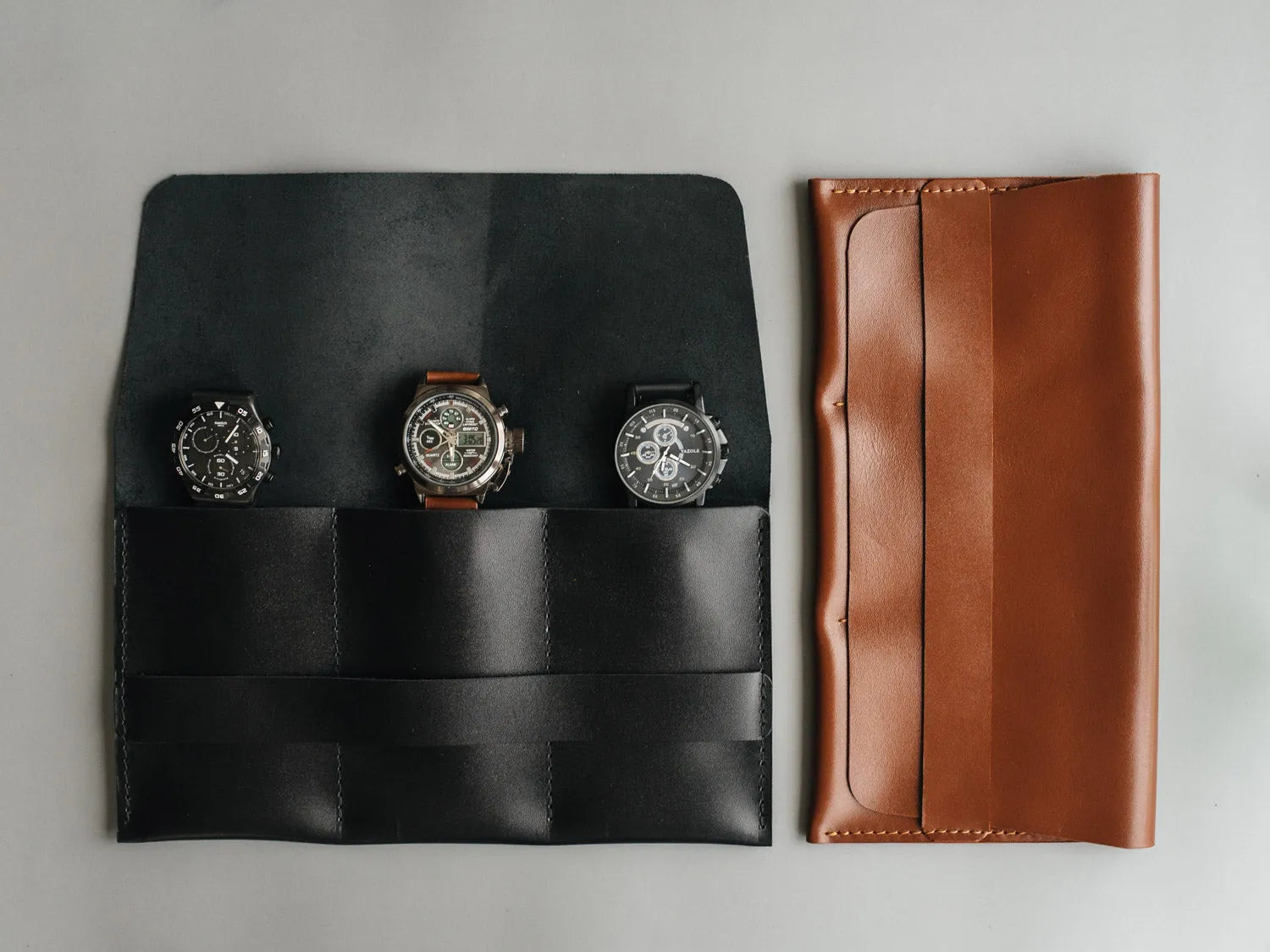 Leather Watch Travel Case – Holds 1/2/3 Watches