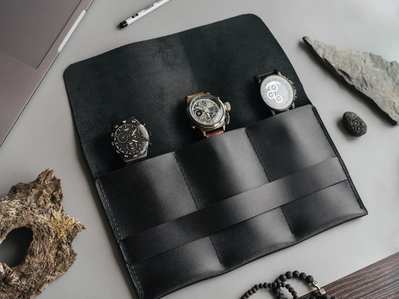 Leather Watch Travel Case – Holds 1/2/3 Watches