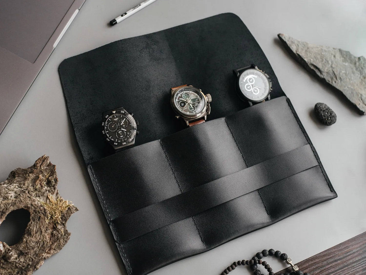 Leather Watch Travel Case – Holds 1/2/3 Watches