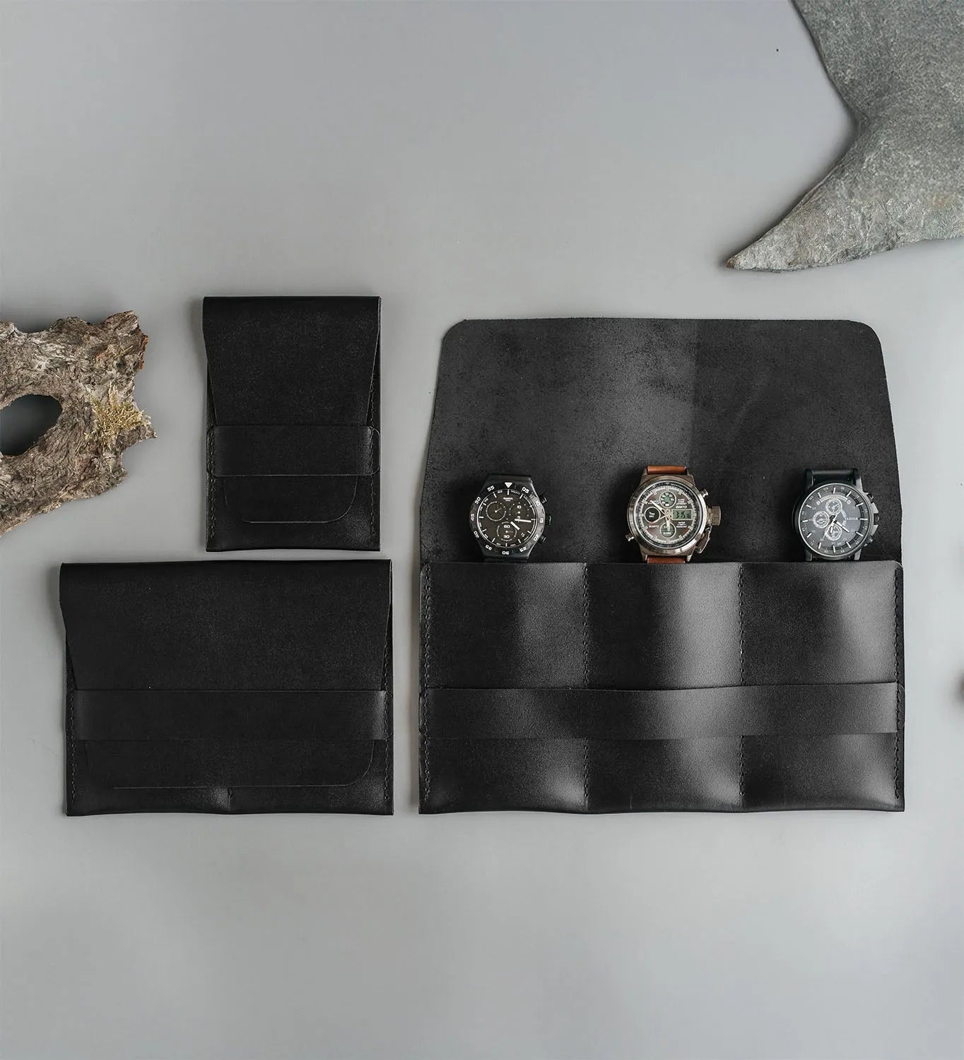 Leather Watch Travel Case – Holds 1/2/3 Watches