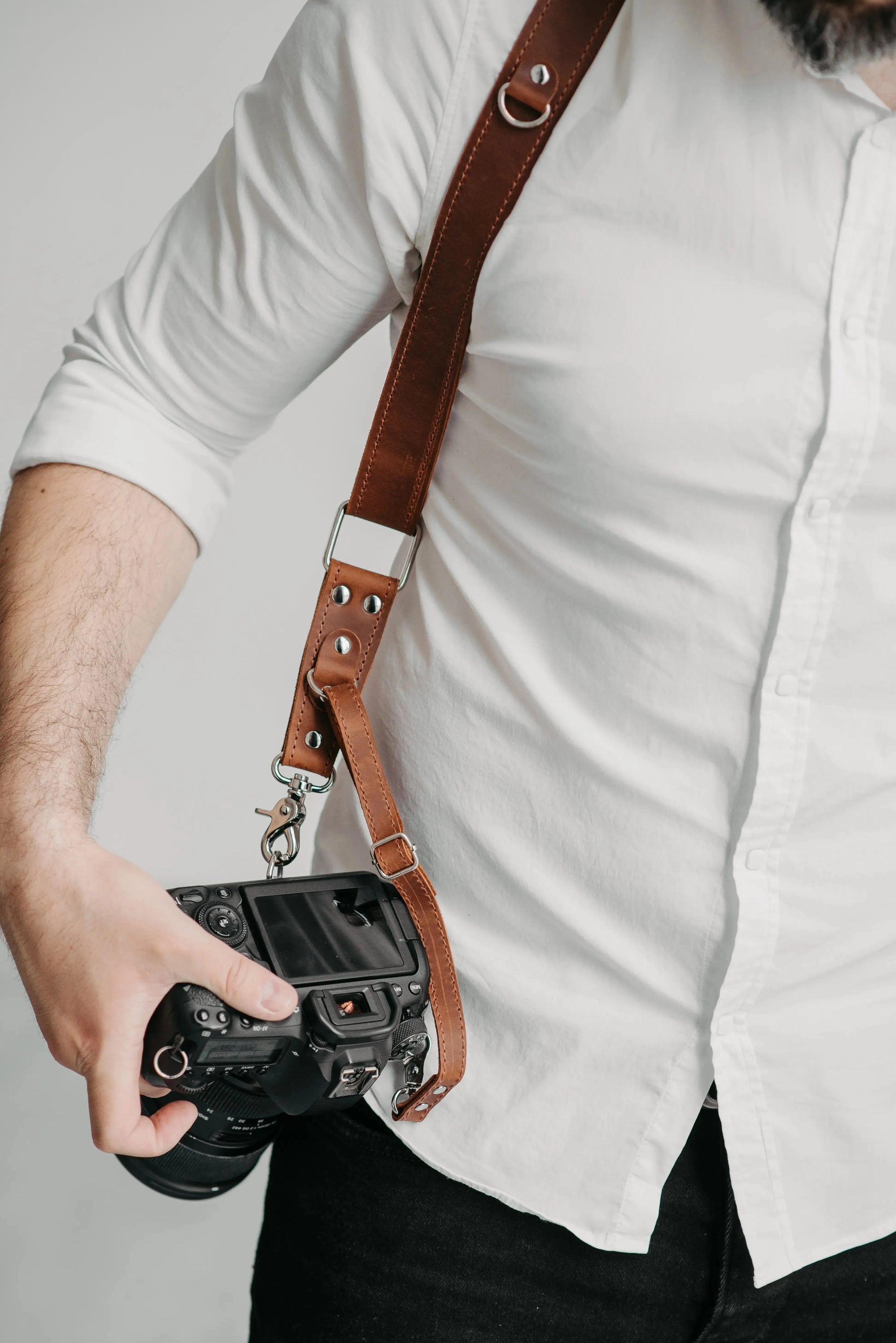 Dual Camera Harness – Matte Leather with Custom Logo Option