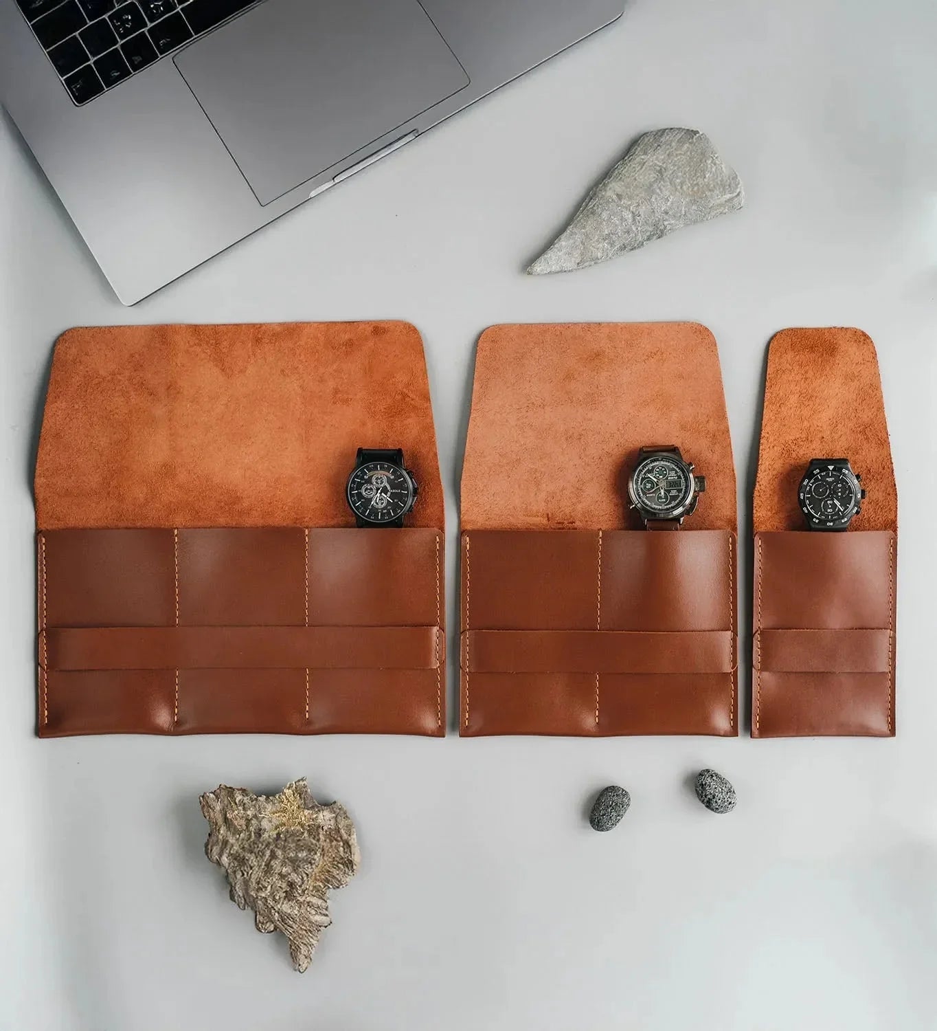 Leather Watch Travel Case – Holds 1/2/3 Watches
