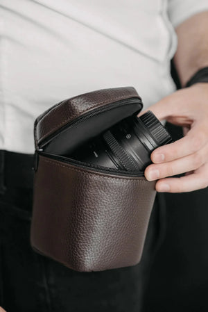 Full-Grain Leather Camera Lens Case | Chocolate Brown - Wenderfarer