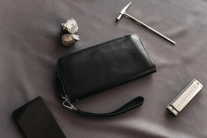 Zip Leather Clutch Wallet | Smooth Black - Wenderfarer