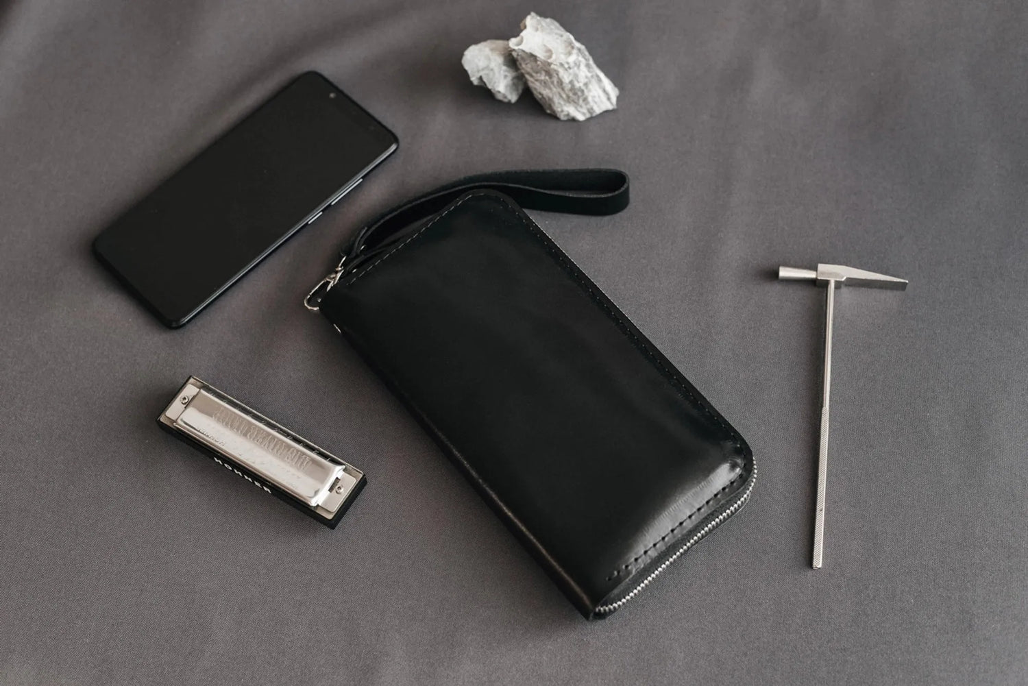 Zip Leather Clutch Wallet | Smooth Black - Wenderfarer