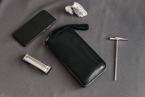 Zip Leather Clutch Wallet | Smooth Black - Wenderfarer