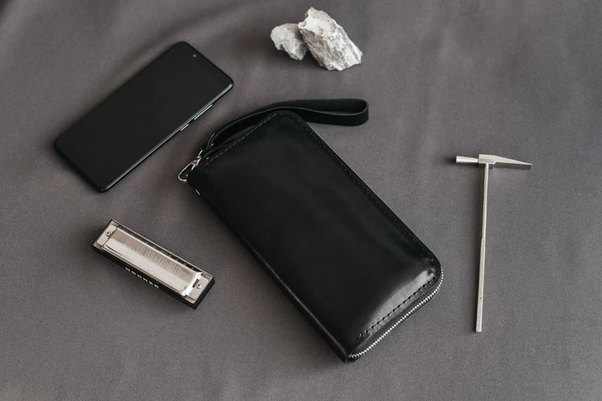 Zip Leather Clutch Wallet | Smooth Black - Wenderfarer