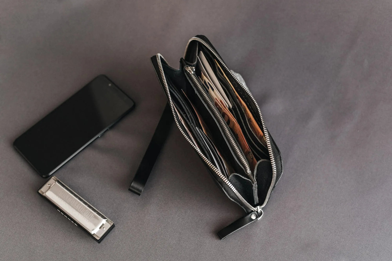 Zip Leather Clutch Wallet | Smooth Black - Wenderfarer