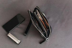 Zip Leather Clutch Wallet | Smooth Black - Wenderfarer