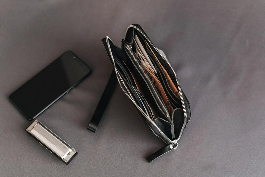 Zip Leather Clutch Wallet | Smooth Black - Wenderfarer