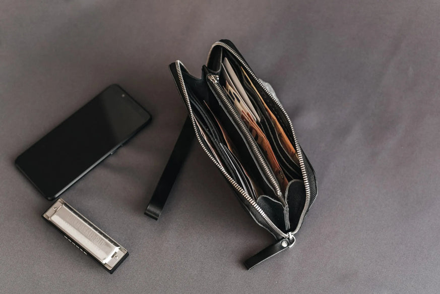 Zip Leather Clutch Wallet | Smooth Black - Wenderfarer