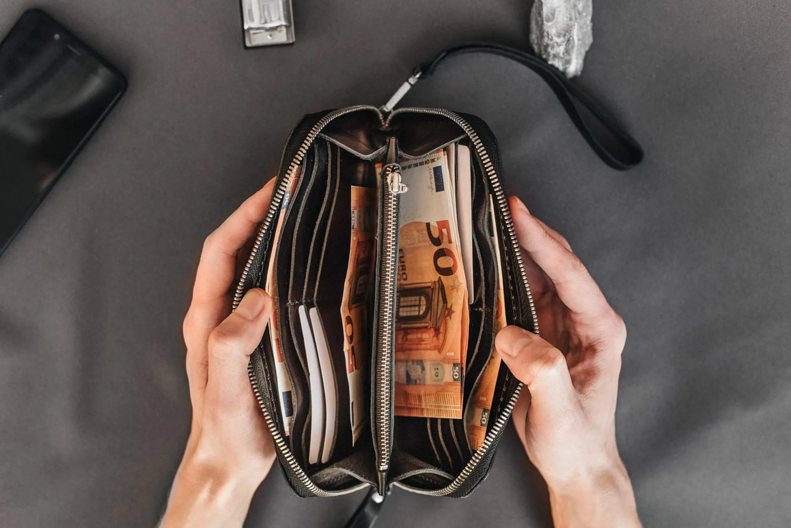 Zip Leather Clutch Wallet | Smooth Black - Wenderfarer