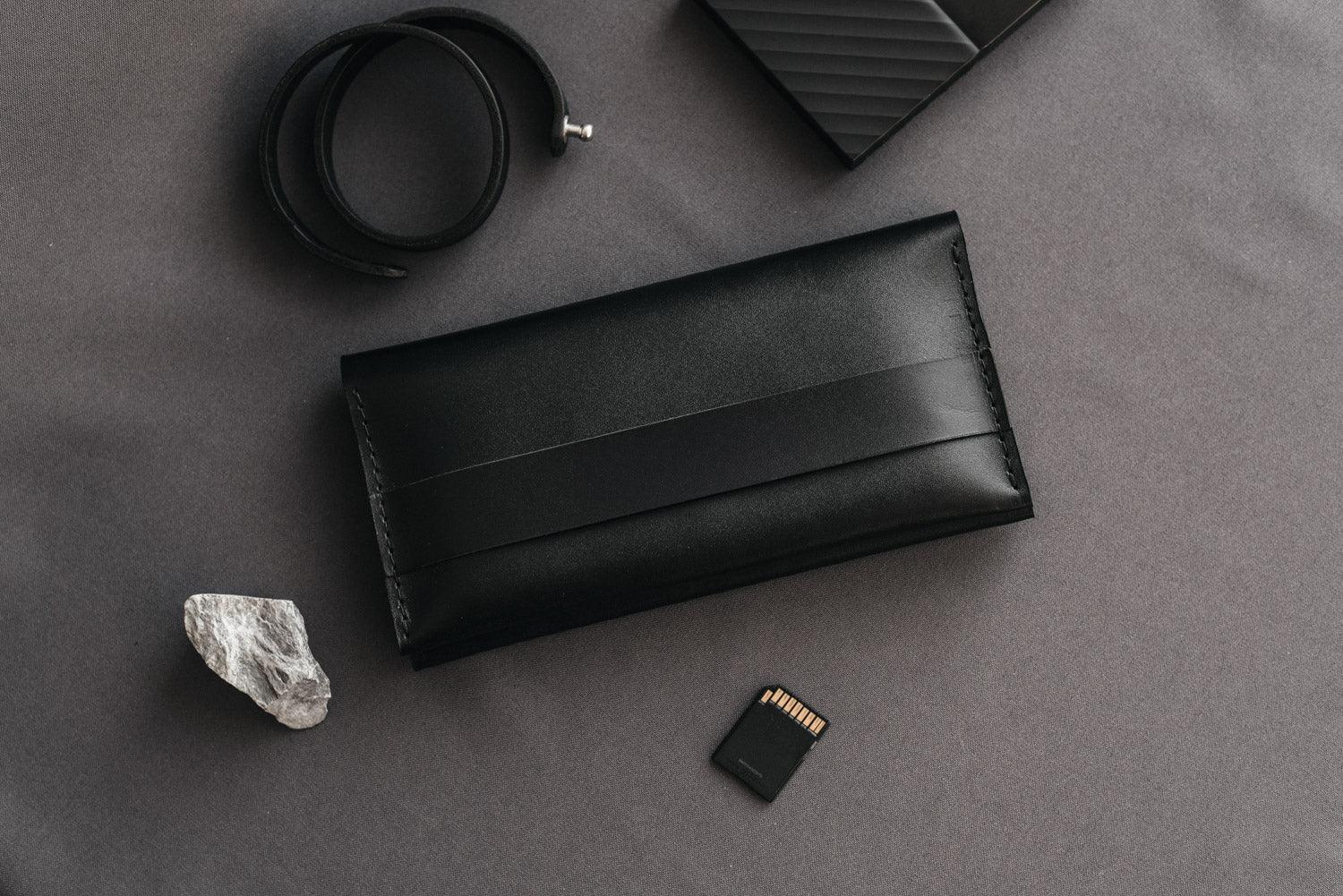 Long Smooth Leather Wallet with Handle