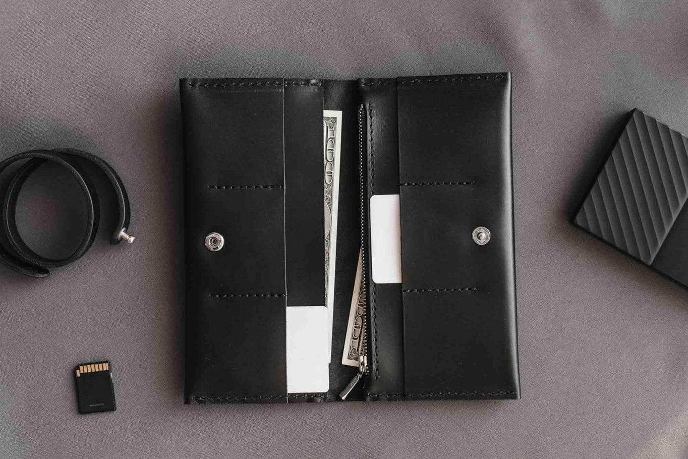 Long Smooth Leather Wallet with Handle